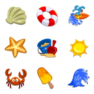 Beach icon sets preview