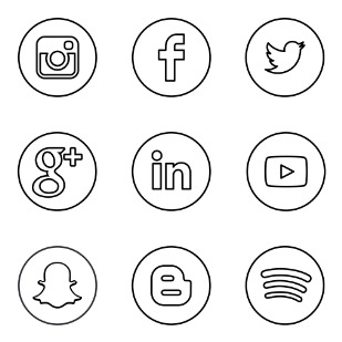 Neon Line Social Circles Black icon sets preview