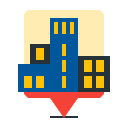 office, location, bank, pin, map icon