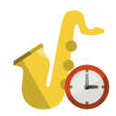 music, clock, saxophone icon
