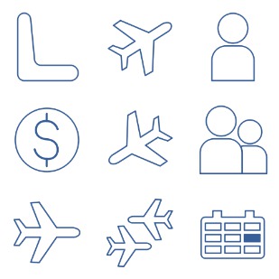 Air passenger transportation icon sets preview