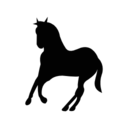 Running horse black silhouette turning to left pose icon