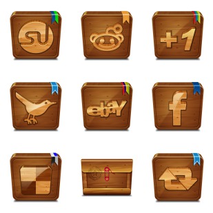 Wooden Social icon sets preview