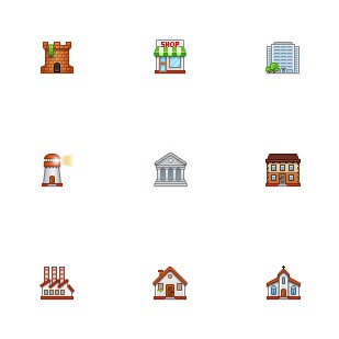 Buildings icon sets preview