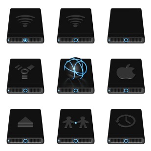 Black Aluminium Drives icon sets preview