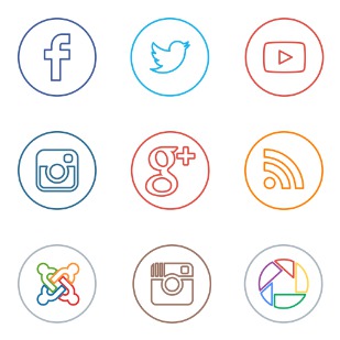 Neon Line Social Circles Colors icon sets preview
