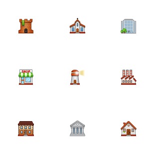 Buildings icon sets preview