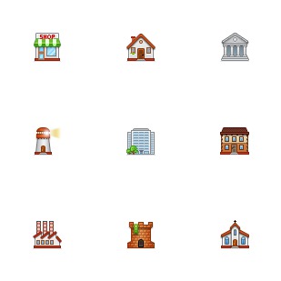 Buildings icon sets preview