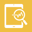 seo, tablet, graphs, glass, magnifier, analyze, monitoring icon