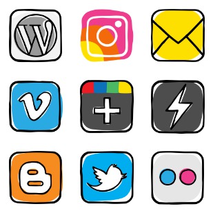 Colorful guache social media logos icon sets preview