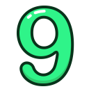 nine, study, numbers, green, number icon