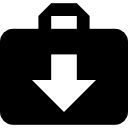 Briefcase download button with downwards arrow icon
