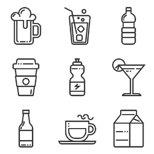 Beverage icon sets preview