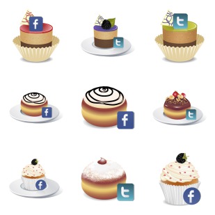 Facebook & Twitter Icons ~ Cake style icon sets preview