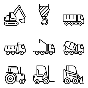 Construction Machinery / Minimalistic line icon sets preview