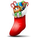 socks with christmas things inside icon