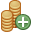 stacks, check out, pay, payment, plus, cash, add, gold, currency, coin, money, credit card icon