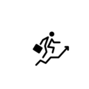 Businessman with ascending arrow stair in a circle icon
