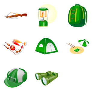 Fishing equipment icon sets preview