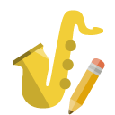 saxophone, pencil, music icon