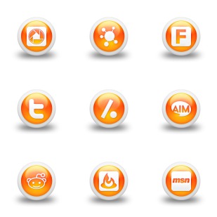 Glossy Orange Orb Social Media icon sets preview